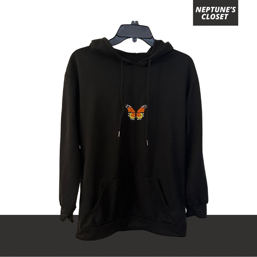 BUTTERFLY Black Hoodie Lightweight Women’s Youth Embroidered